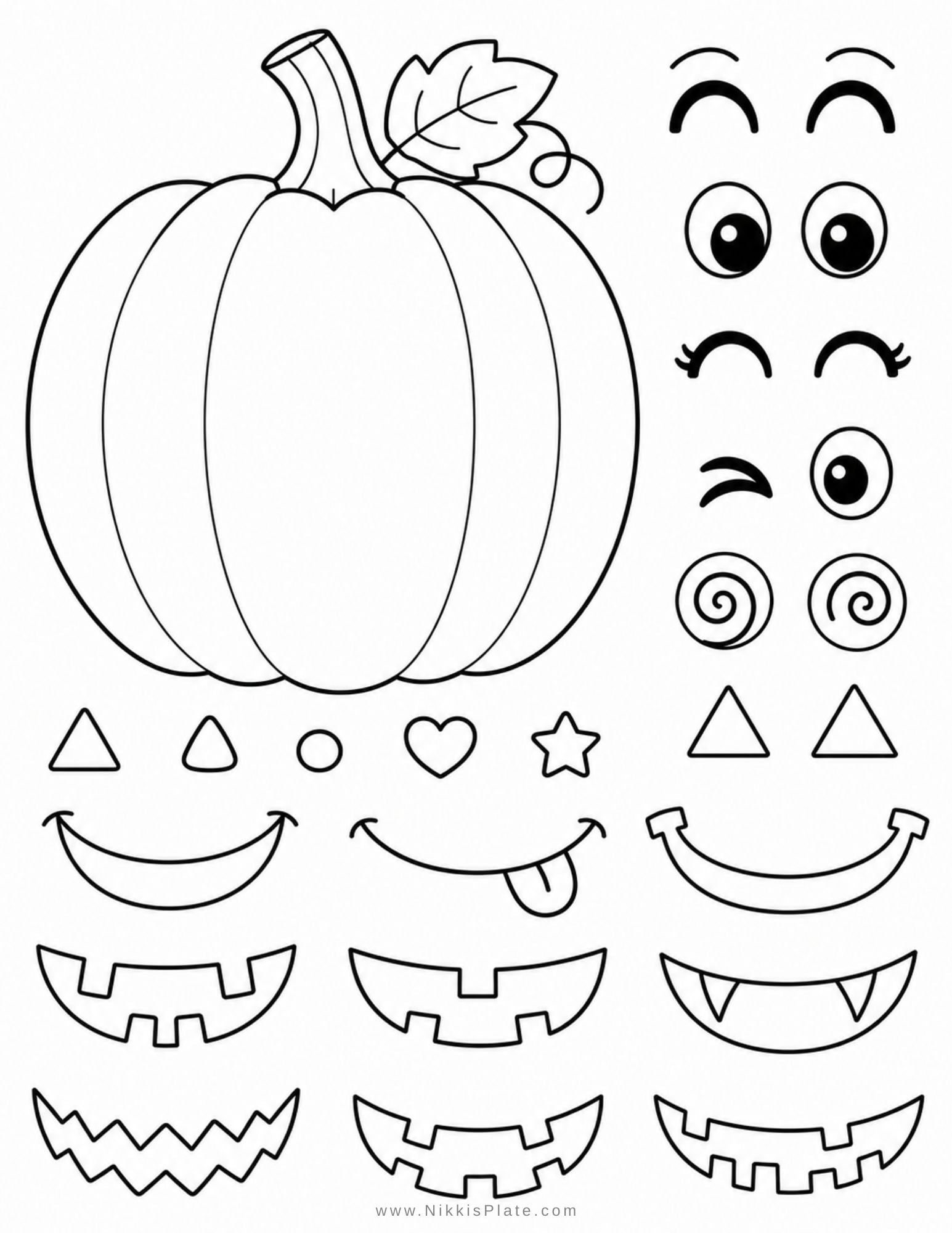 Fun cut out printable Halloween crafts featuring a pumpkin and various facial expressions