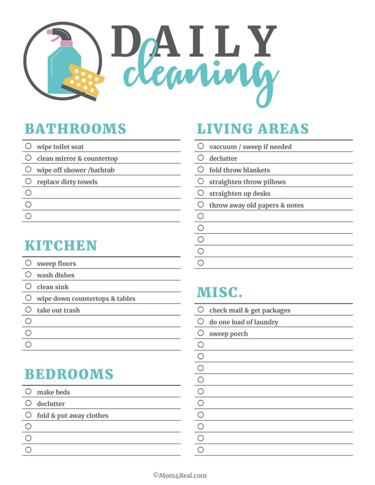 Daily And Weekly Checklist Template - printable cleaning checklists