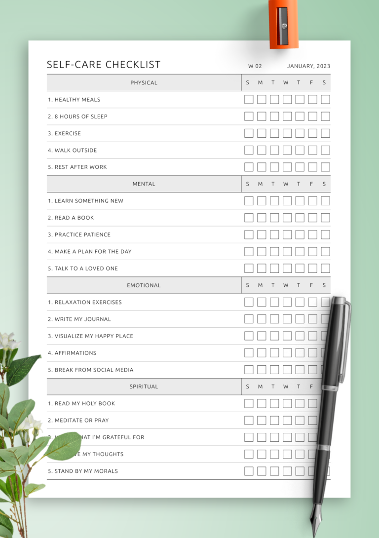 Daily Checklist For Adults Template - self care checklist