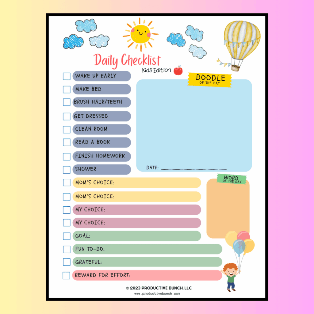 daily checklist pad kids edition