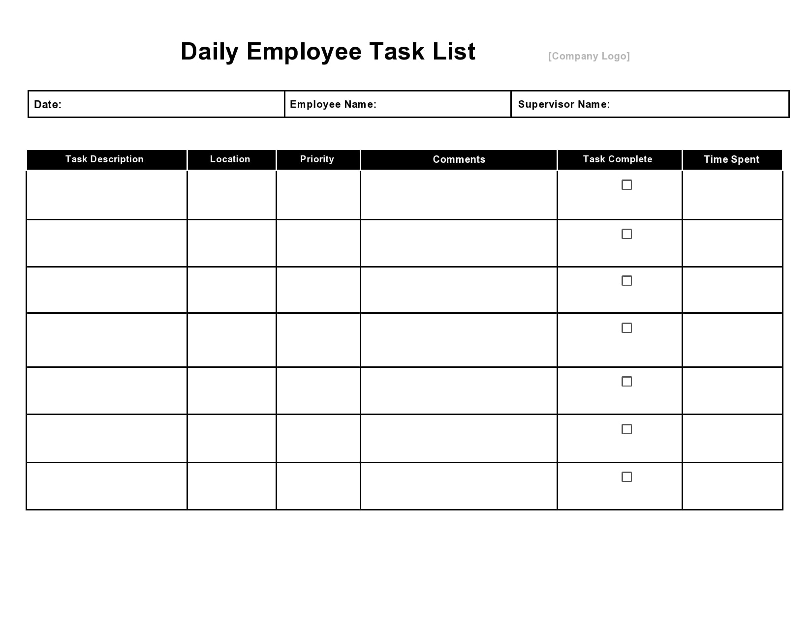 Daily Checklist Template For Work - task list