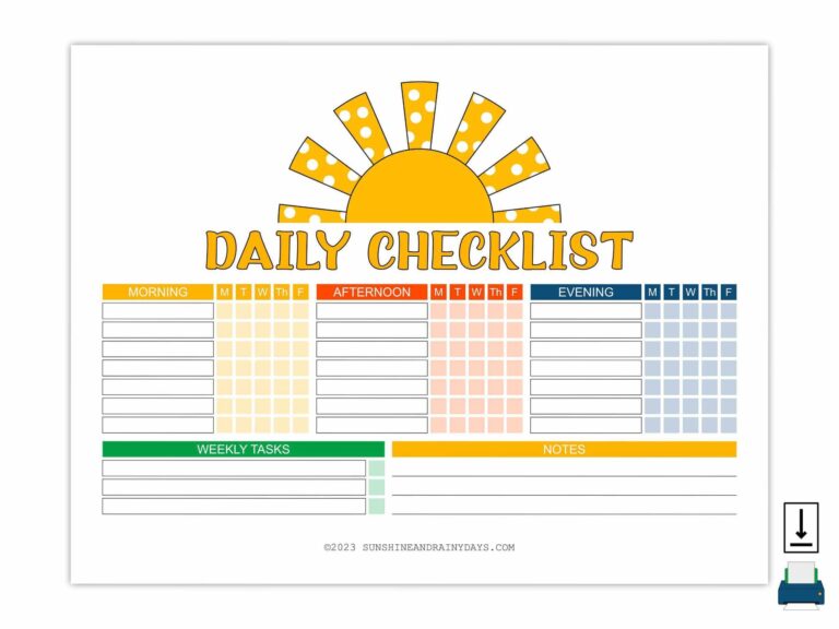 Daily Checklist Template Free Printable - daily checklist