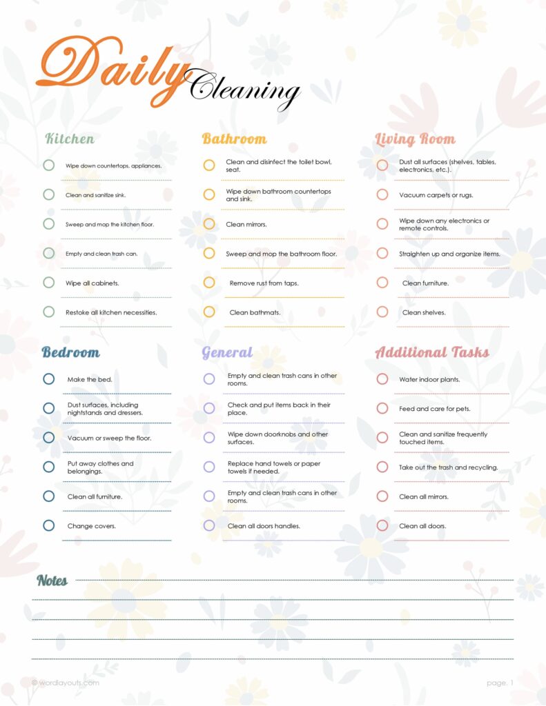 daily cleaning checklist template daily cleaning checklist template