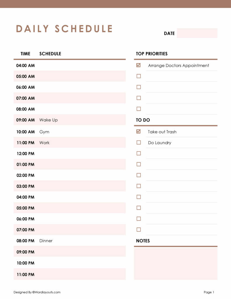 daily schedule template