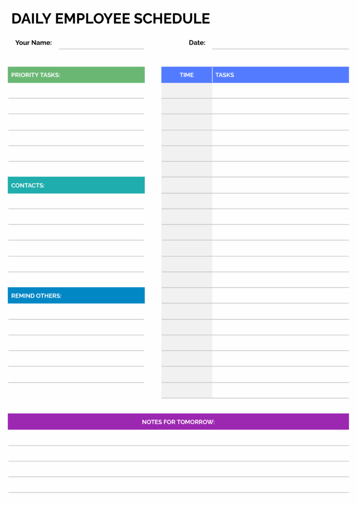daily schedule templates