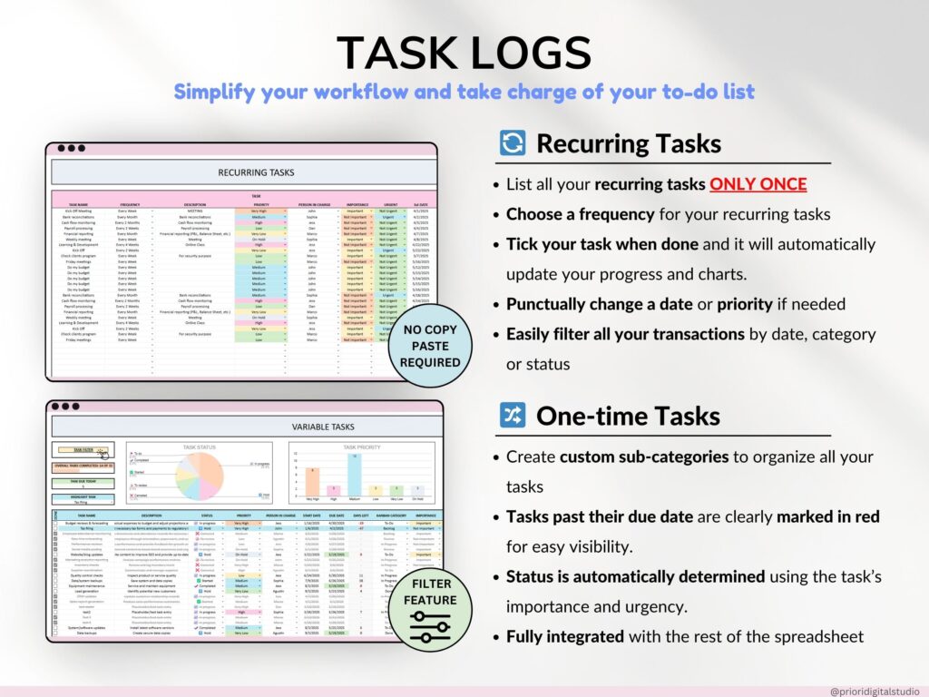 Daily Task List Template Xls - all in one task tracker spreadsheet