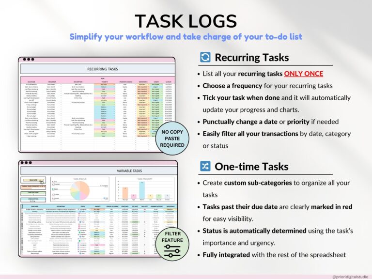 Daily Task List Template Xls - all in one task tracker spreadsheet