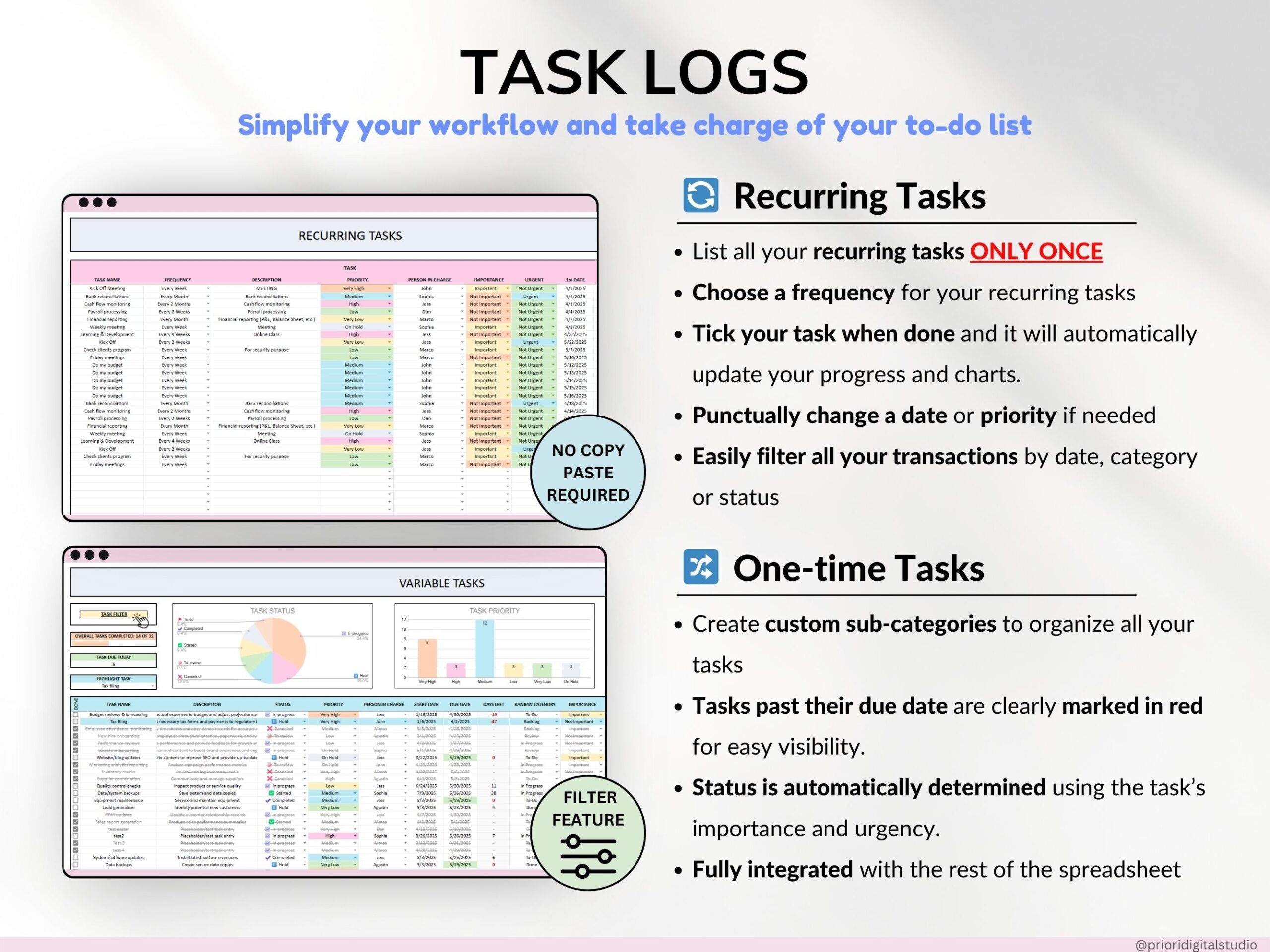 Daily Task List Template Xls - all in one task tracker spreadsheet