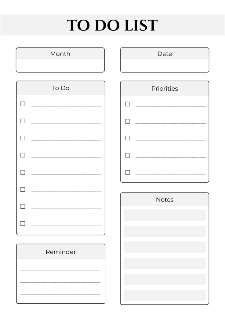 Daily Things To Do List Template - black and white to do list template