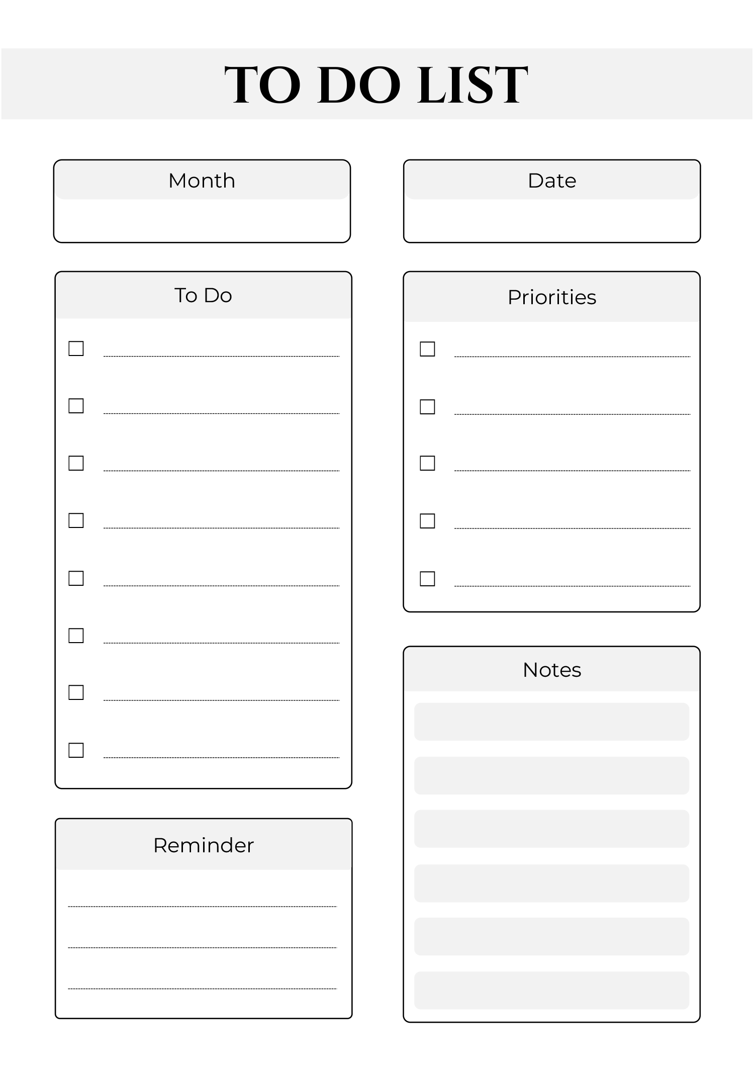 Daily Things To Do List Template - black and white to do list template