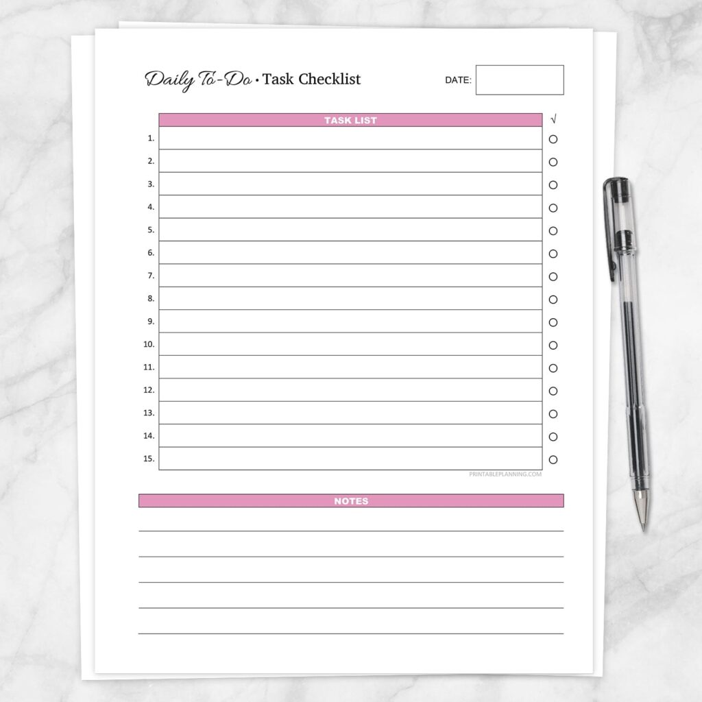 daily to do list task checklist printable