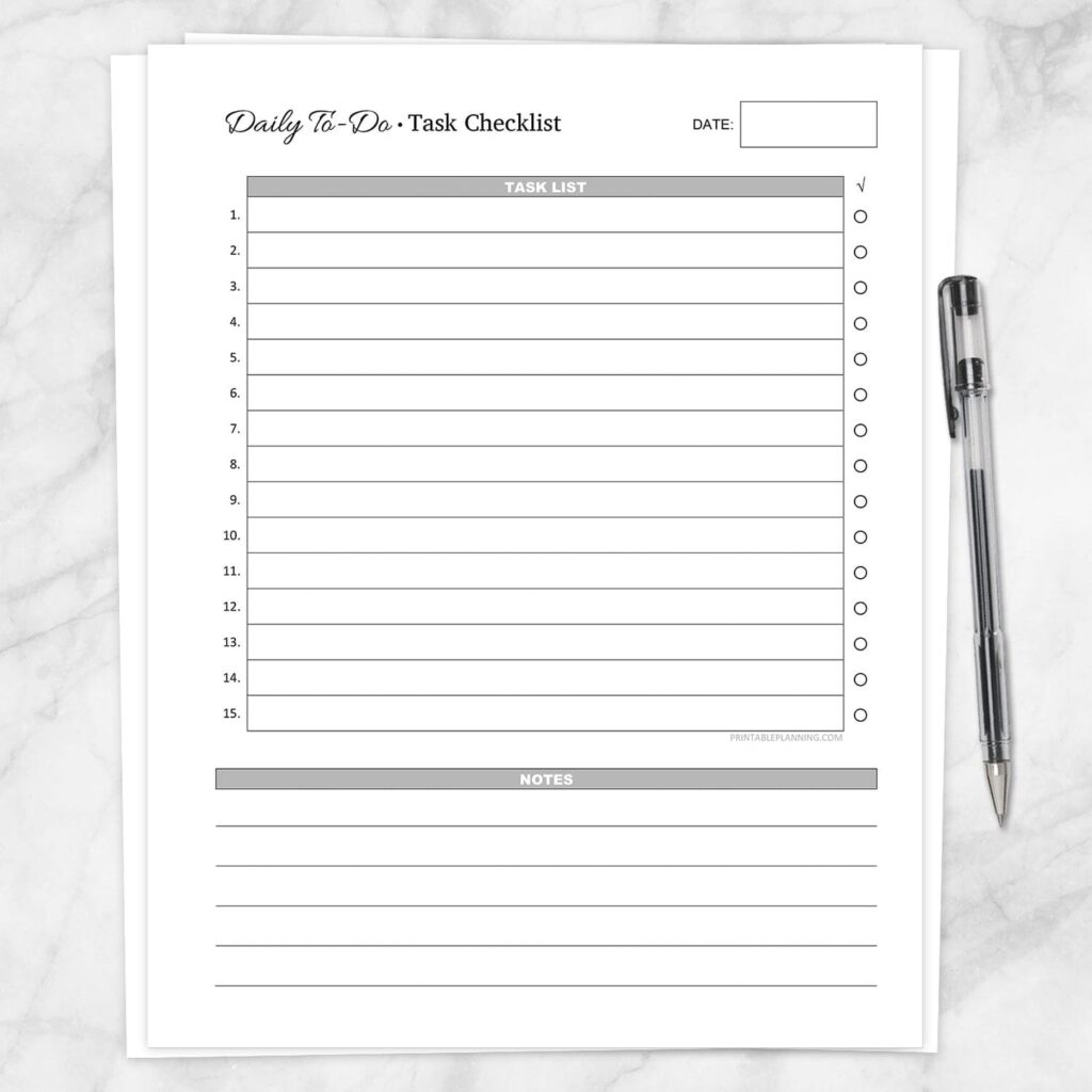 daily to do list task checklist printable