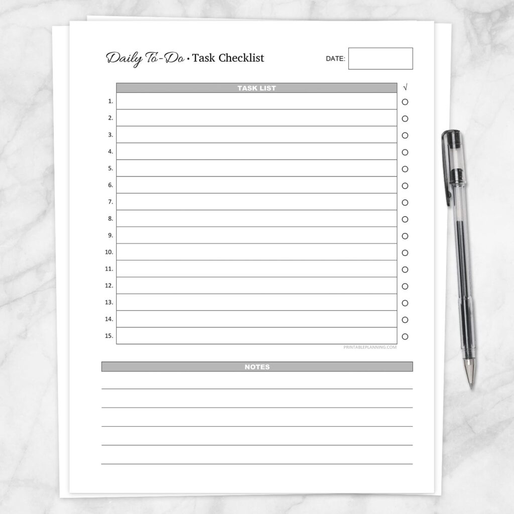 daily to do list task checklist printable