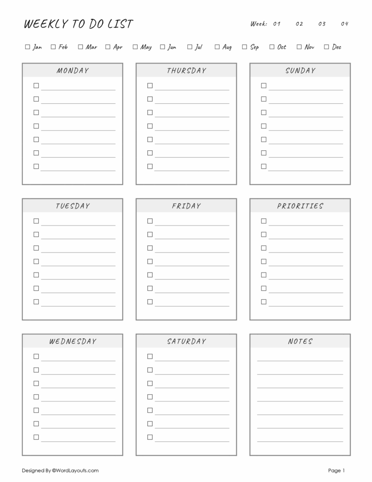 Daily To Do Task List Template - organized weekly task list template