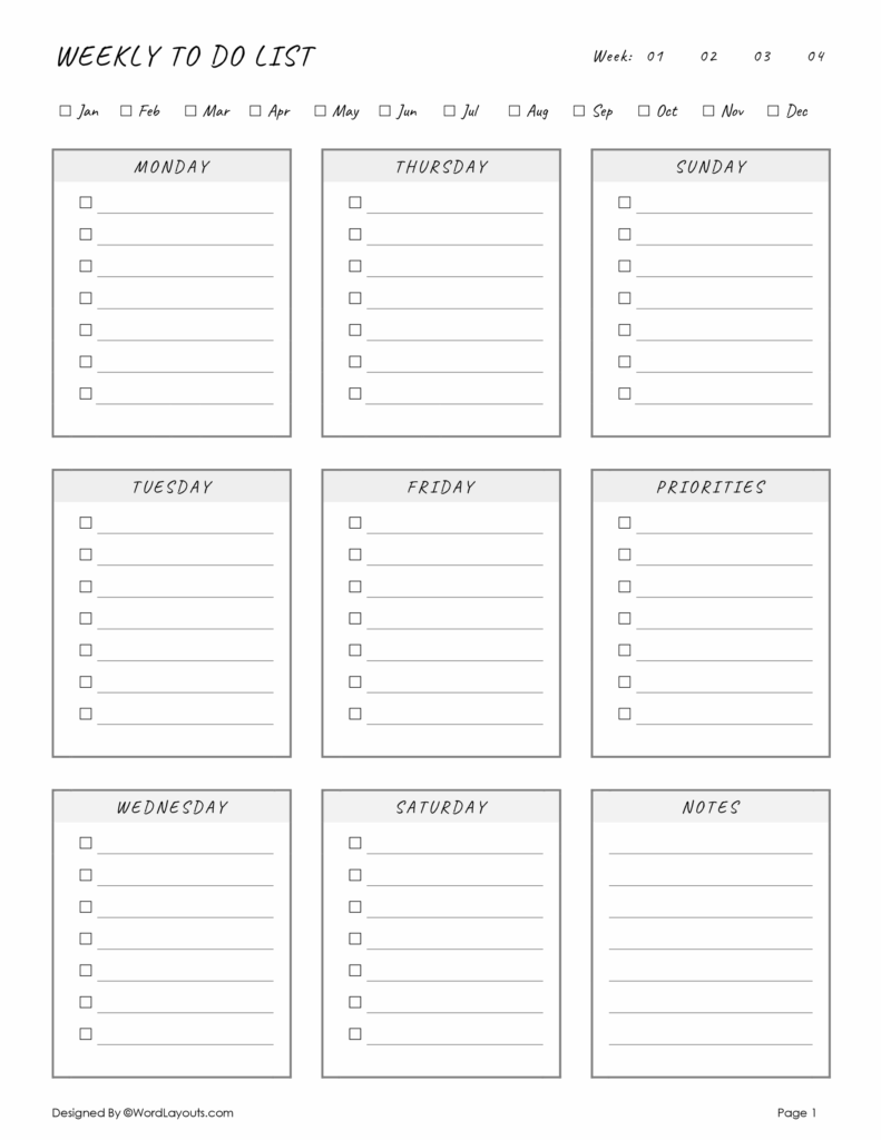 Daily To Do Task List Template - organized weekly task list template