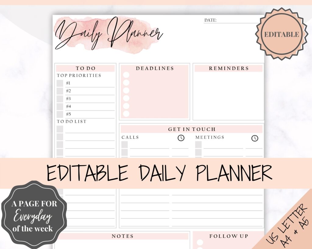 Daily To Do Template Diy - daily planner printable pink