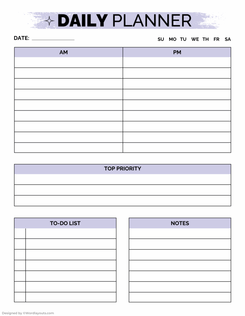 Daily To Do Template Free - am pm clarity daily planner template
