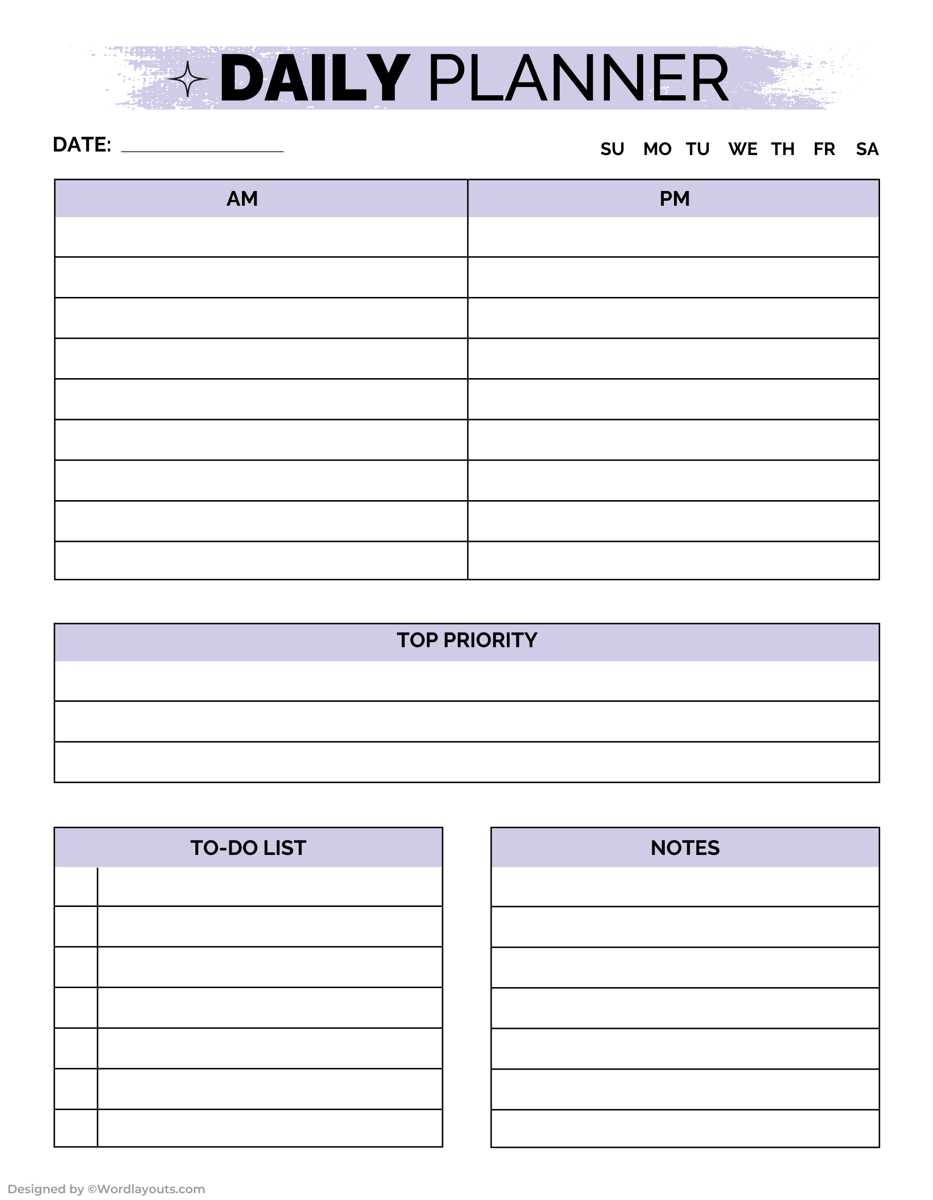 Daily To Do Template Free - am pm clarity daily planner template