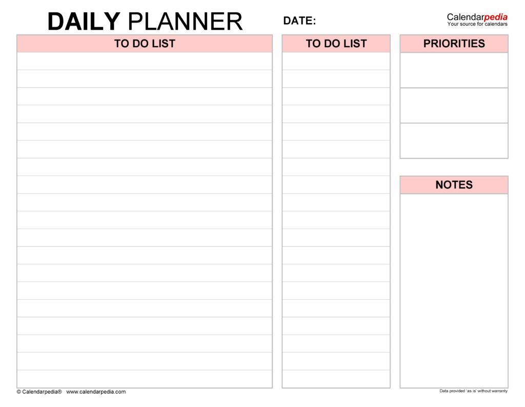 Daily To Do Template Word - daily planner word templates