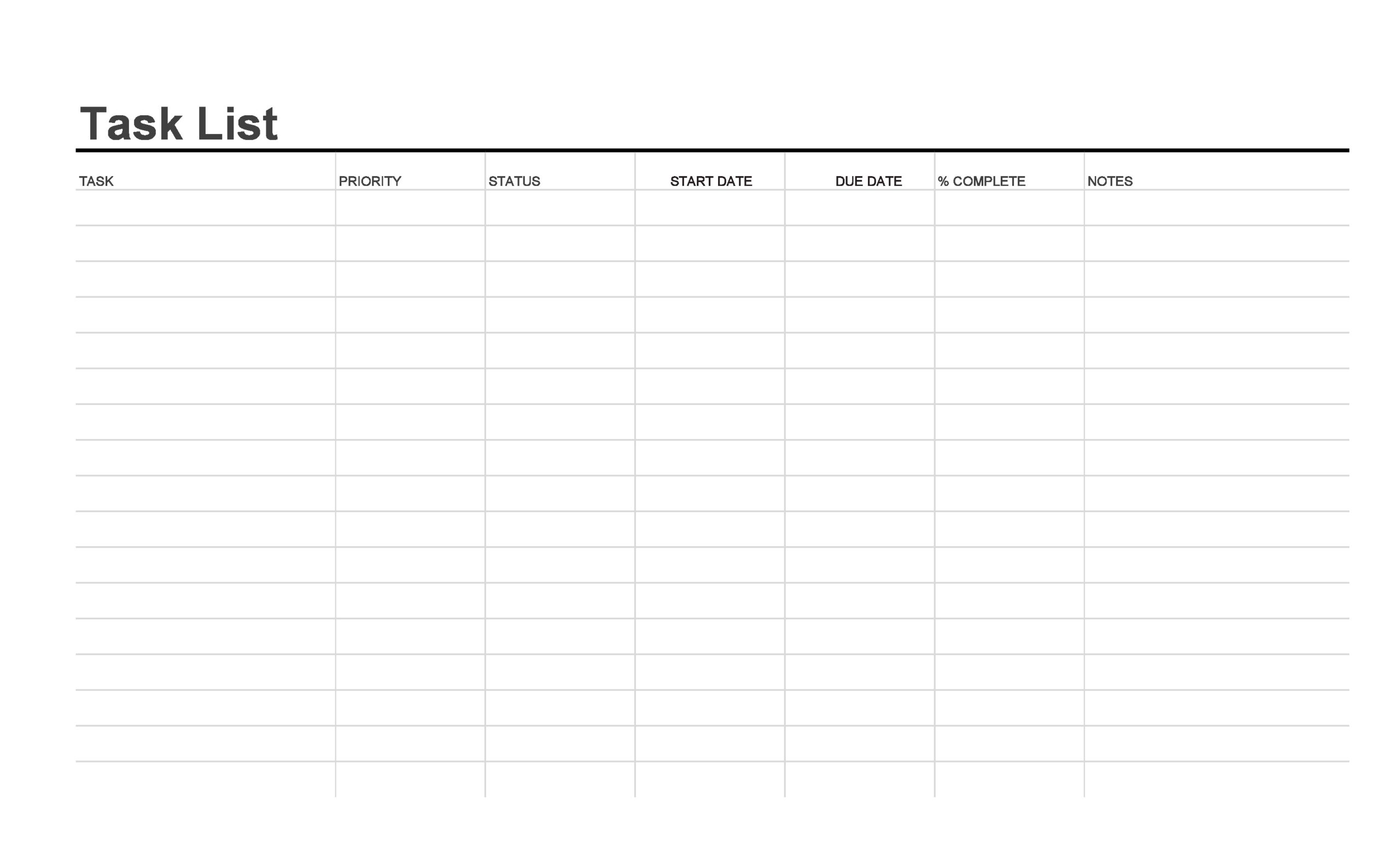 Daily Work Task List Template - task list