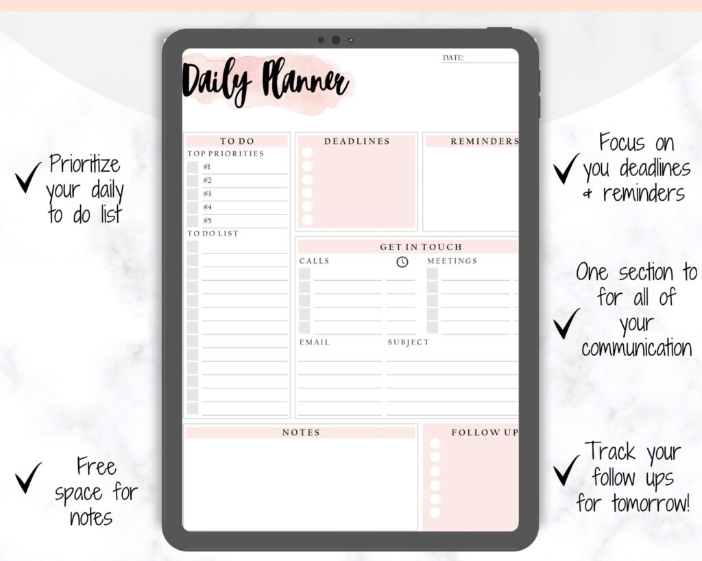 Day Planner To-Do List Template - daily to do list printable pink
