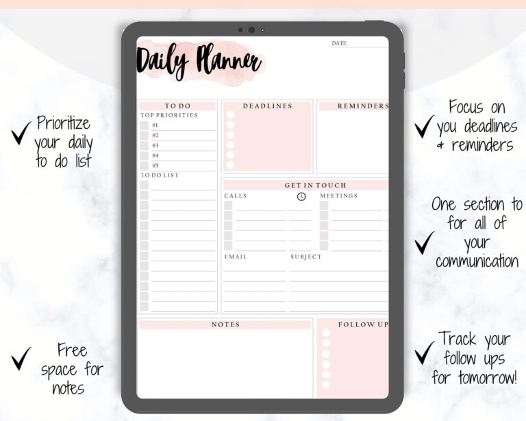 Day Planner To-Do List Template - daily to do list printable pink