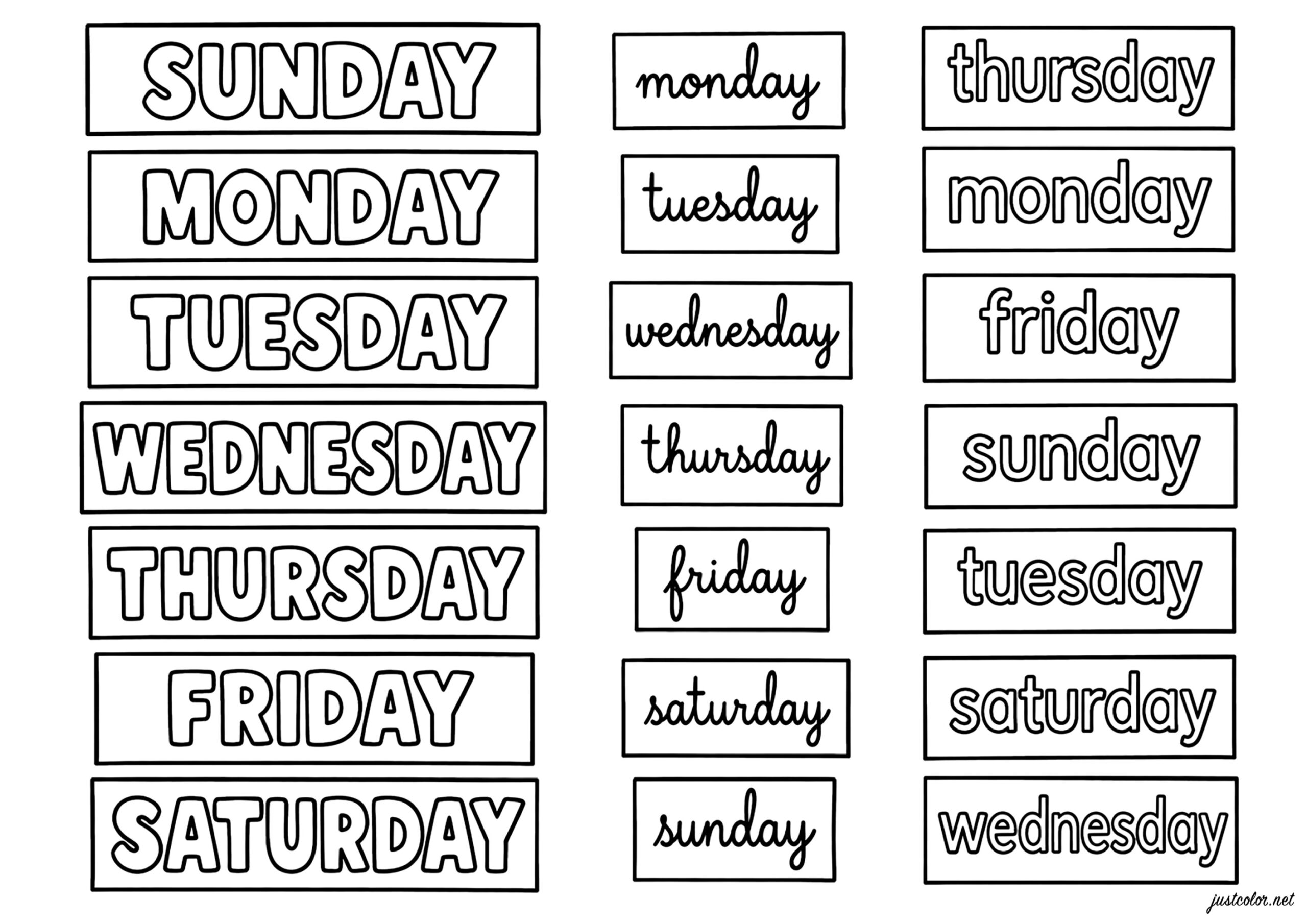 Days Of The Week Coloring Pages - days of the week