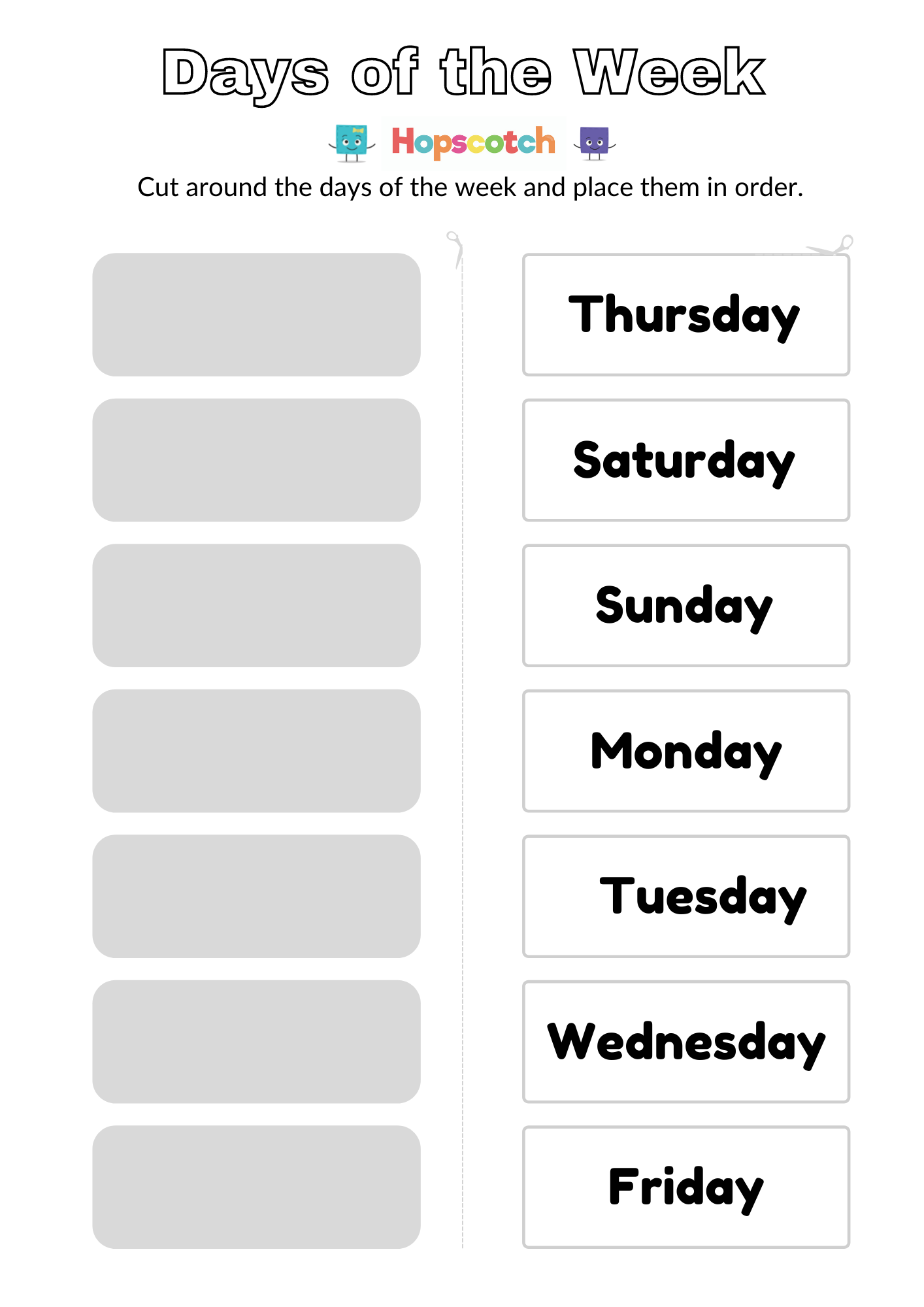 Days Of The Week Cut And Paste - Days of the Week Cut & Paste — Hopscotch