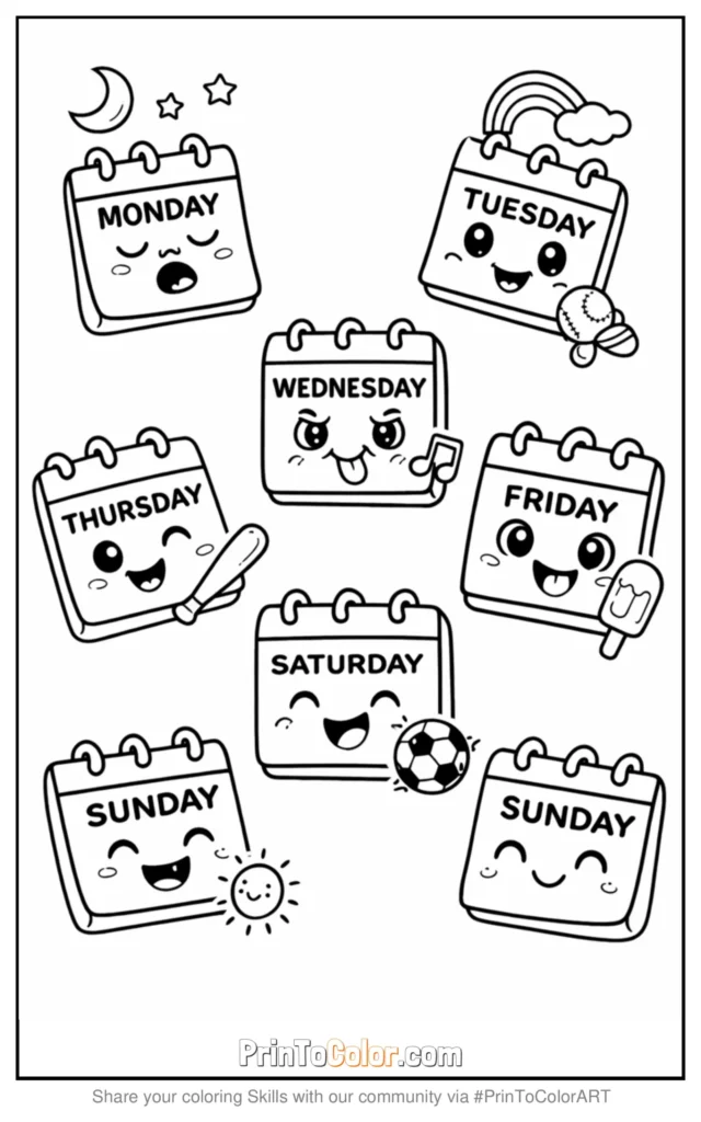Days Of Week Coloring Pages – Days Of The Week Learning Coloring Page : Print To Color Days Of Week Coloring Pages - Days Of The Week Learning Coloring Page : Print To Color