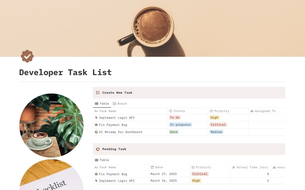 developer task list