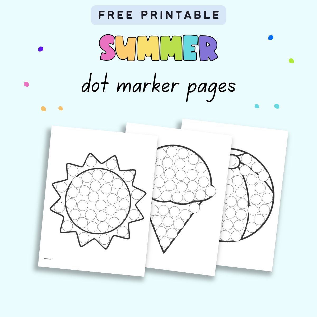 Do A Dot Worksheets Free Printables - Free printable summer Do A Dot Worksheets featuring sun, ice cream, and beach ball desi