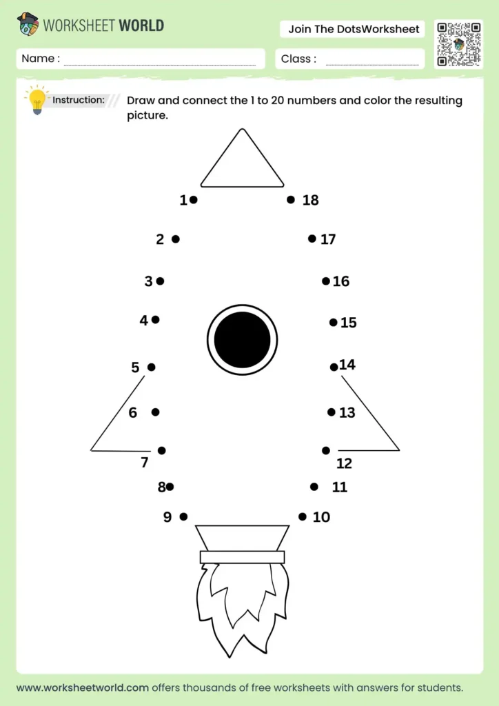 Engaging Dot To Dots 1 20 worksheet for children to connect numbers and color the picture