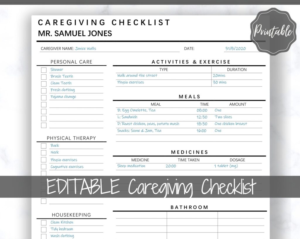 editable caregiving templates