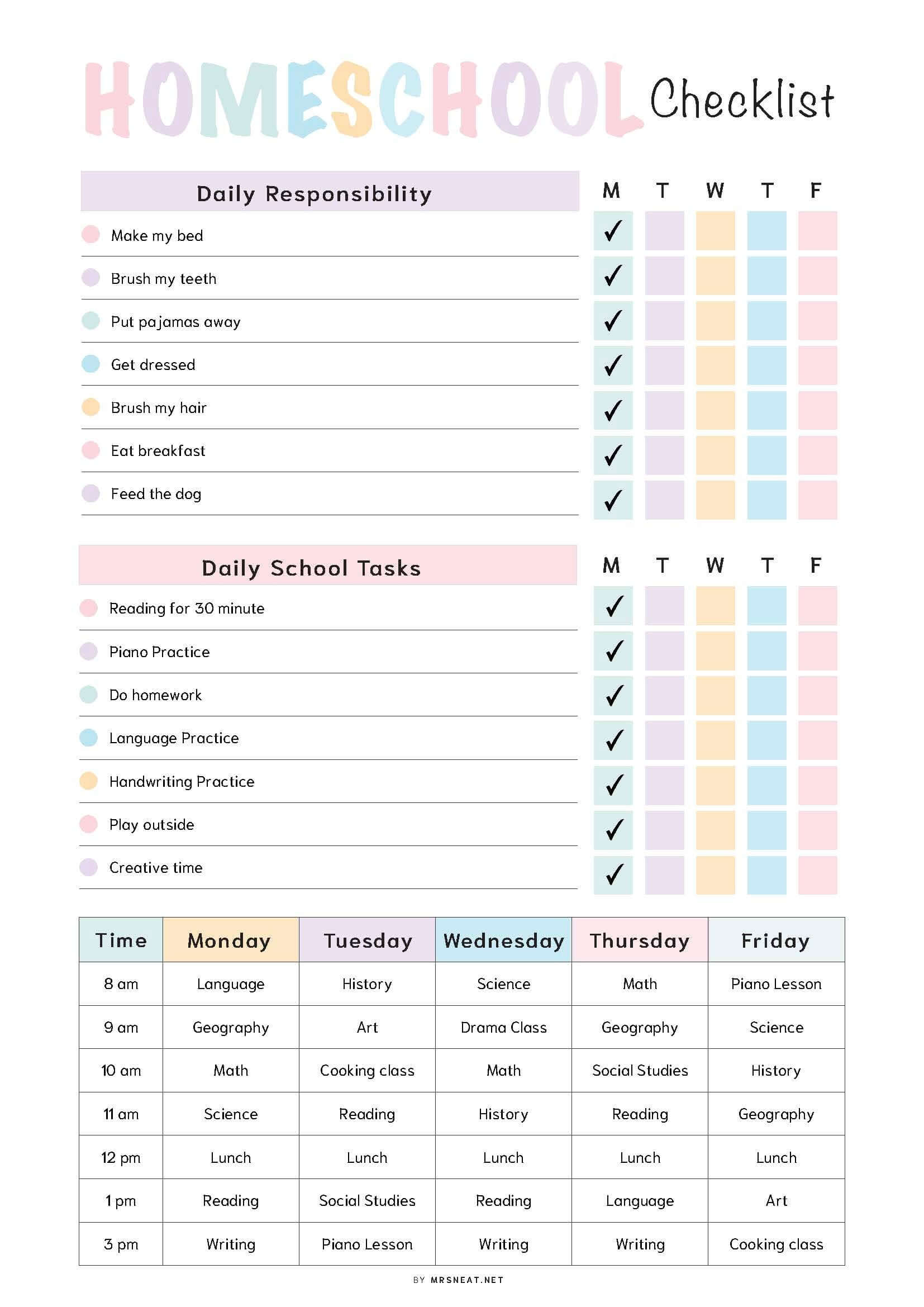 Editable Checklist Template For Students - homeschool checklist template pdf
