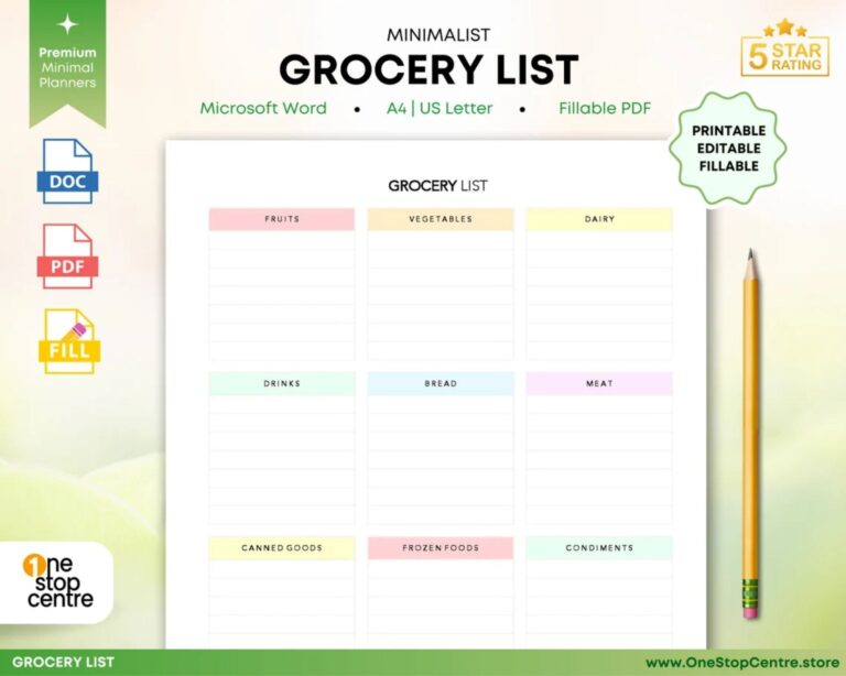 Editable Food List With Checkboxes - editable grocery shopping list template