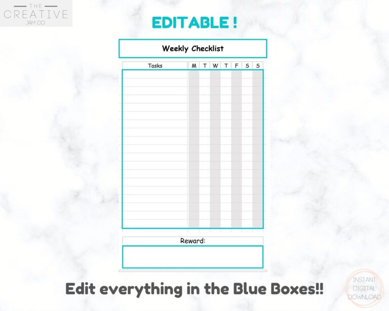 Editable Free Weekly Checklist Template - weekly checklist kids colorful