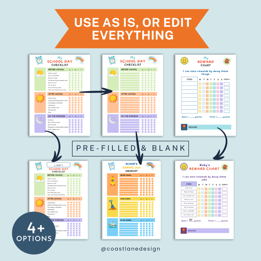 editable kids chore charts printables