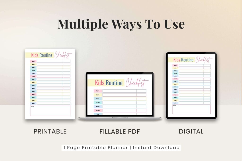 editable kids daily routine checklist