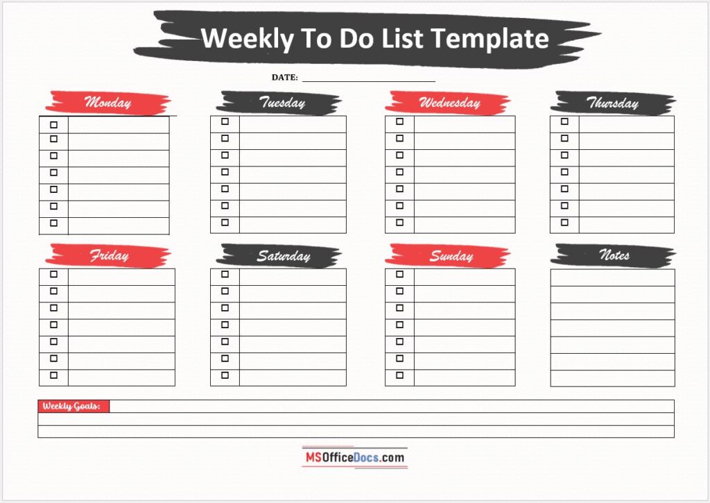 Editable To Do Checklist Template - weekly to do list template