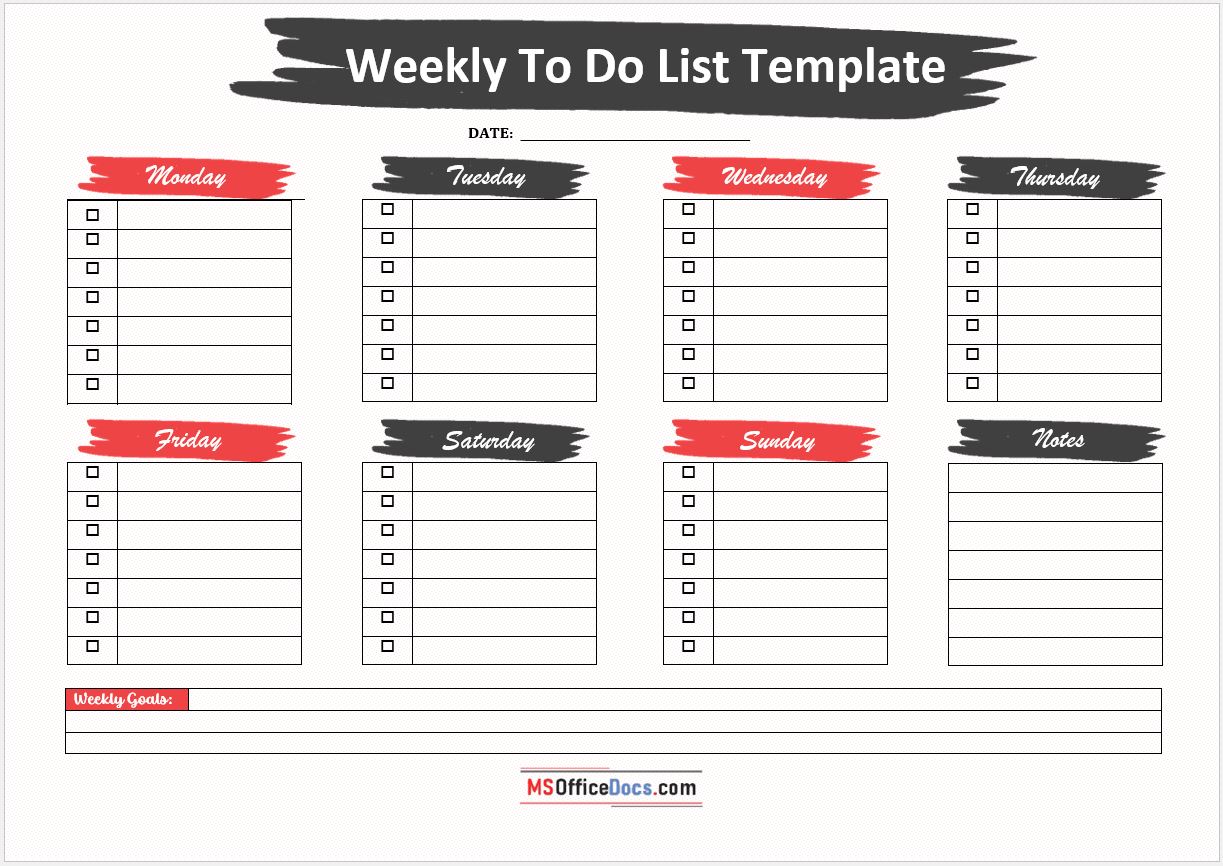 Editable To Do Checklist Template - weekly to do list template