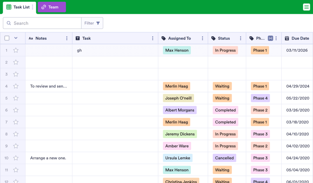 employee task list template