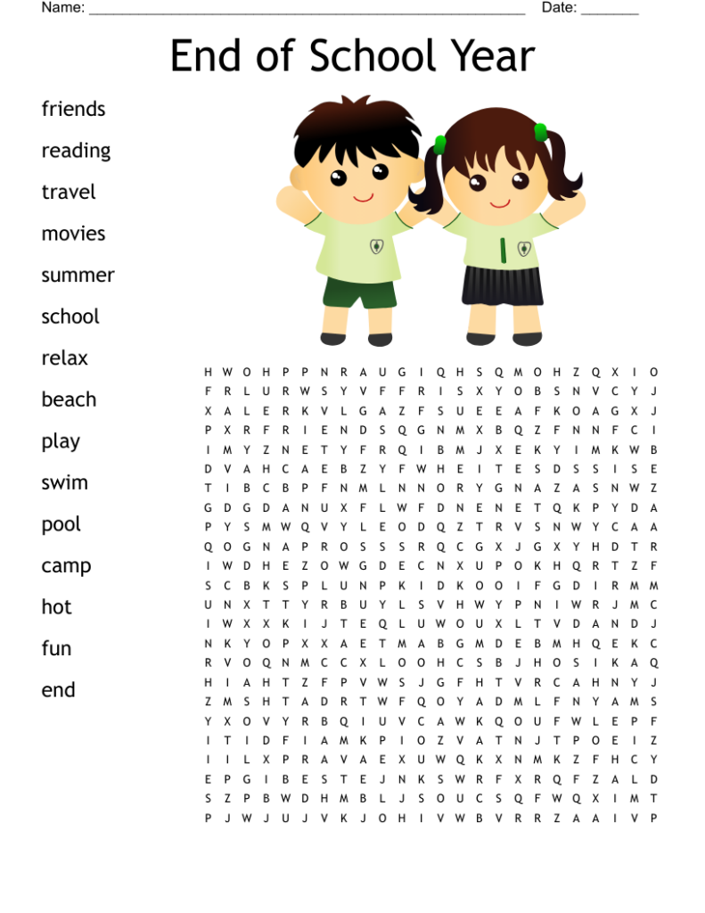 End Of School Year Word Search Free Printable - End Of Year Word Search - Free Printable Word Search