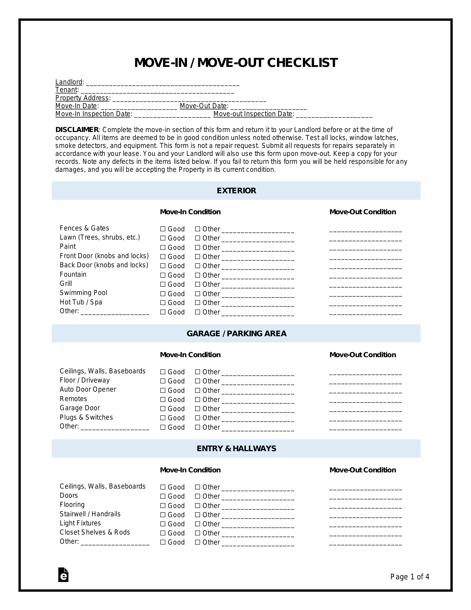 Example Of A Simple Checklist - move in move out inspection checklist residential property