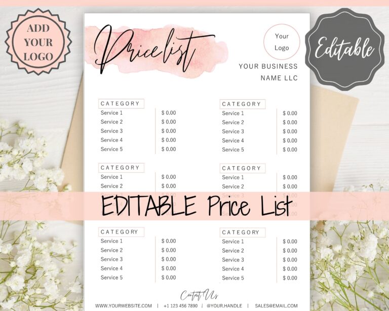 Fee Template For List To Do - price list template style14