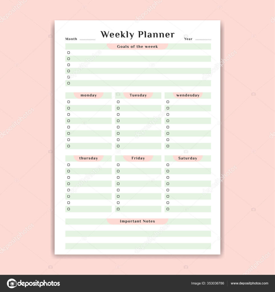 feminine weekly schedule planner woman size list check box goals 353036786