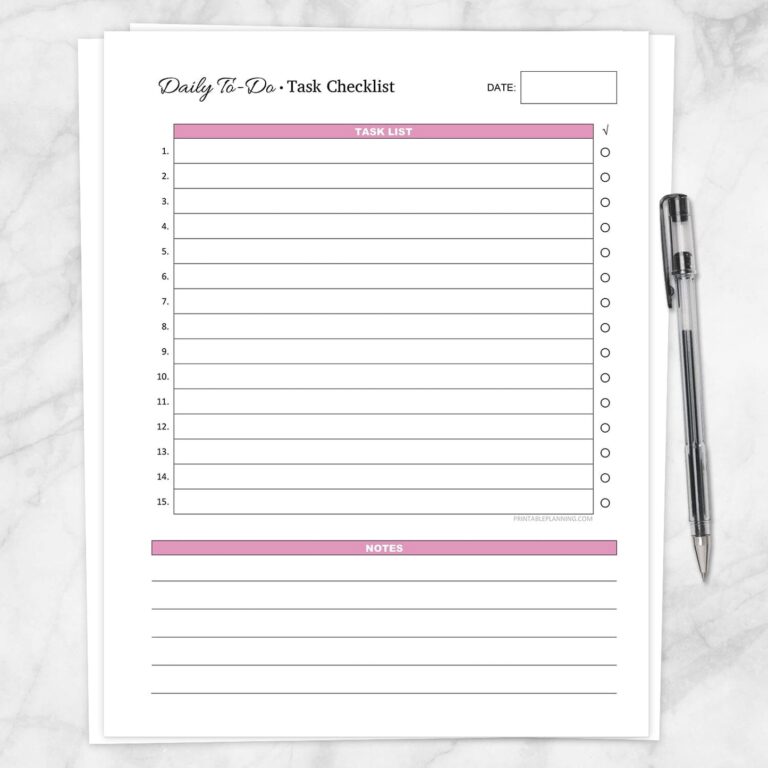 Fill In Daily Checklist Template - daily to do list task checklist printable