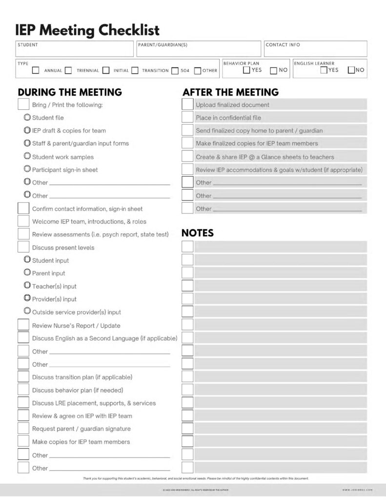 fillable iep meeting checklist fillable pdf fillable iep meeting checklist fillable pdf