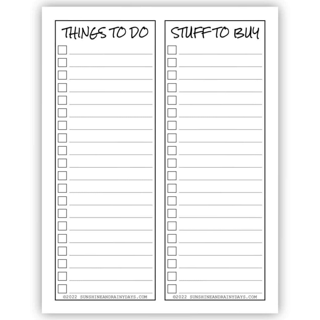 fillable things to do checklist