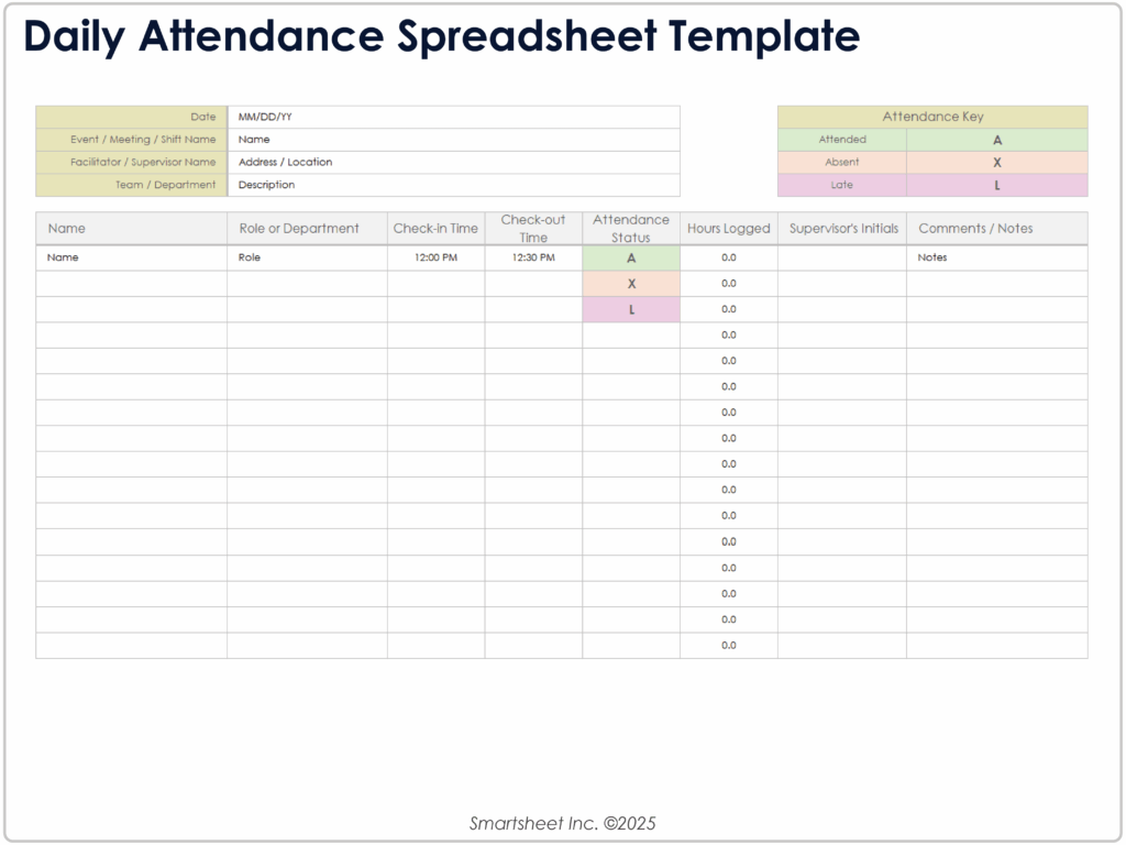 free attendance spreadsheet templates