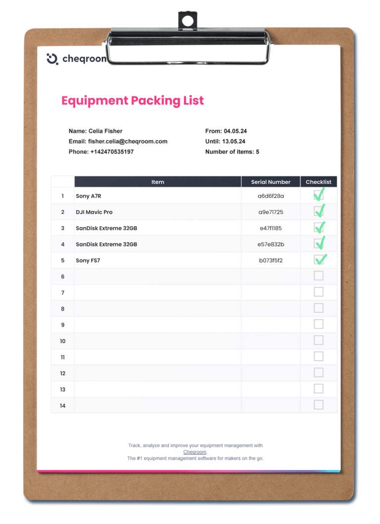 Free Equipment Checklist Word Template - equipment packing list template